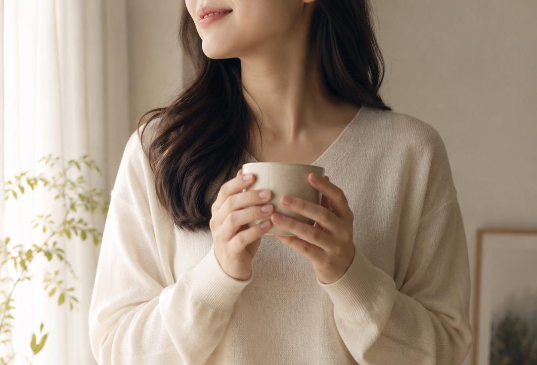 컵을 든 여성의 자연스러운 두 손